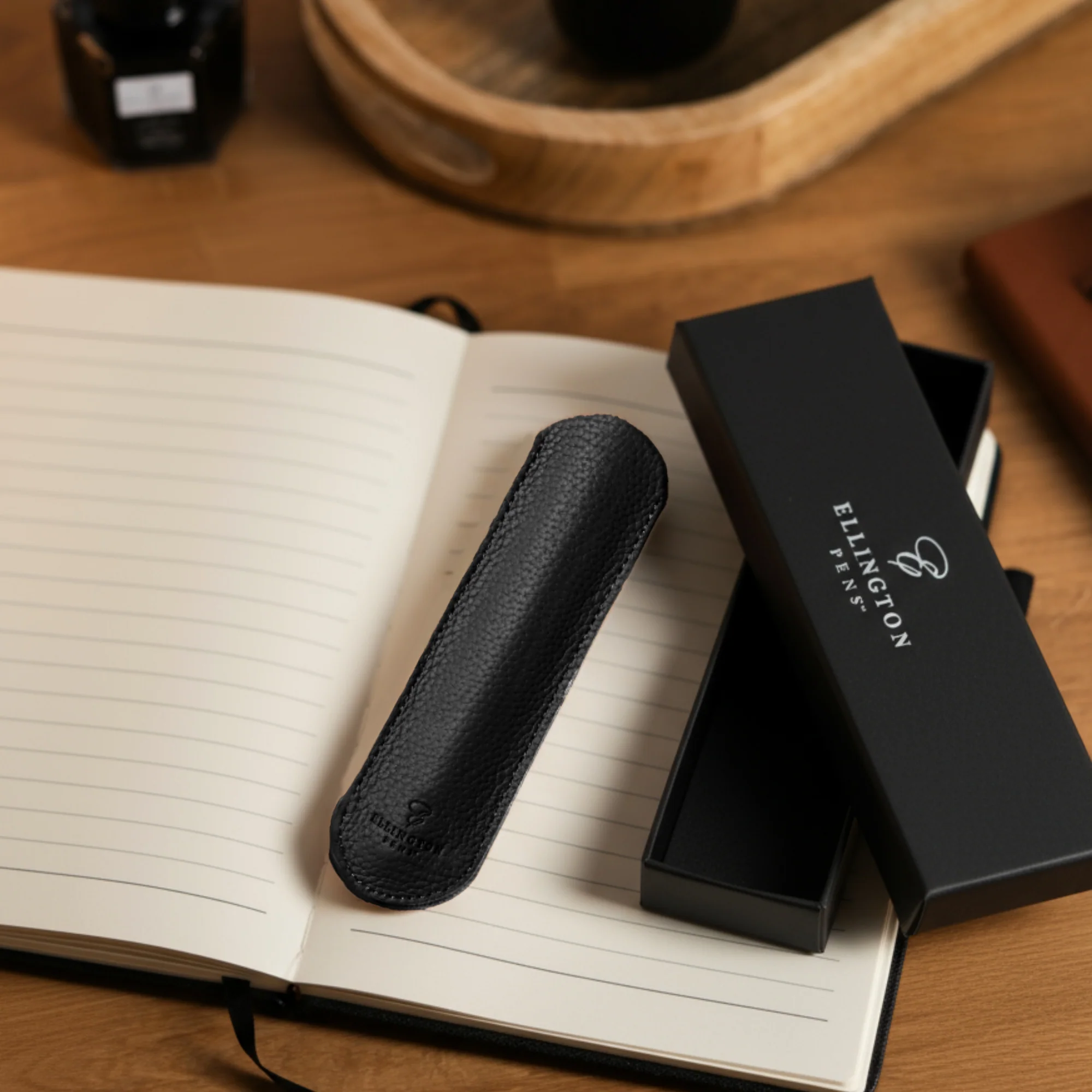 Black Leather Pen Sleeve with Gift Box - Image 6