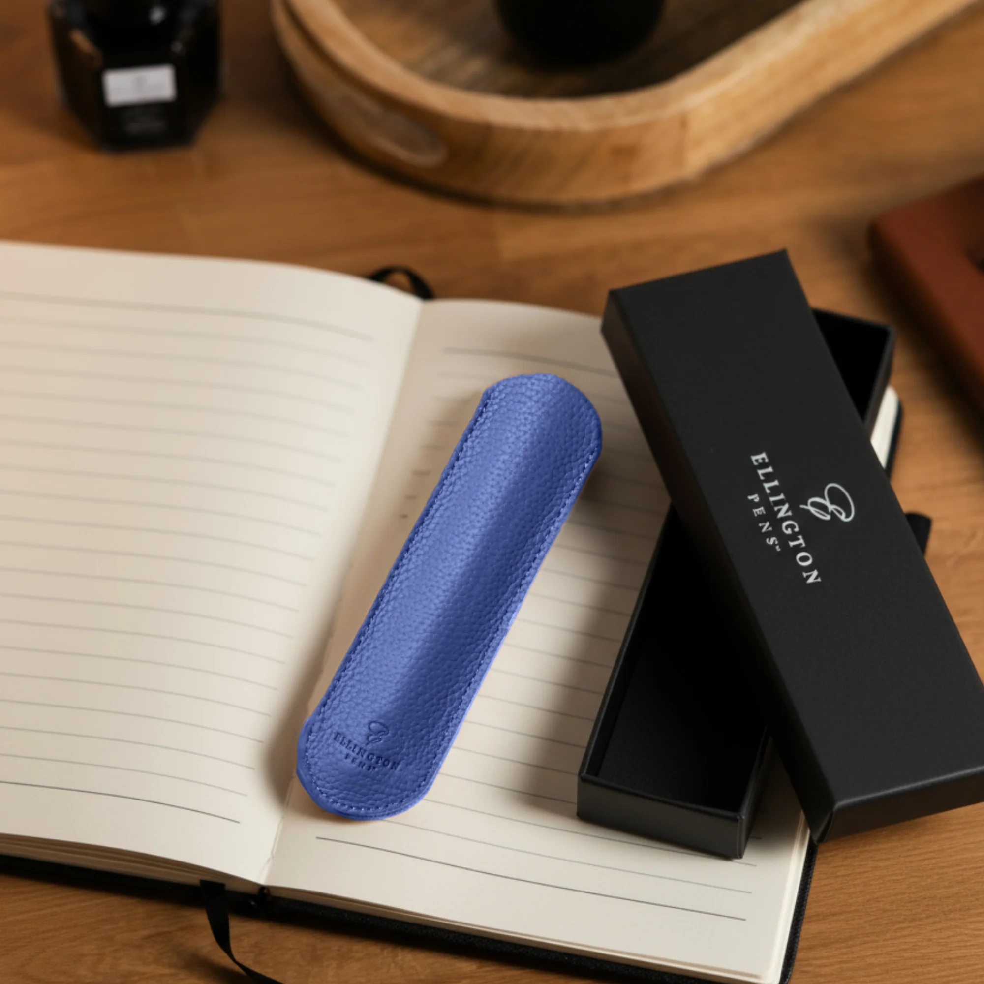Blue Leather Pen Sleeve with Gift Box - Image 6
