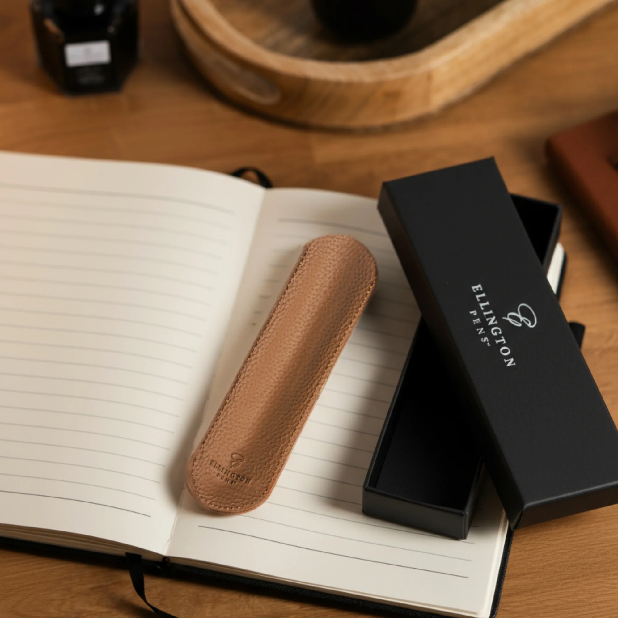 Tan Brown Leather Pen Sleeve with Gift Box - Image 5