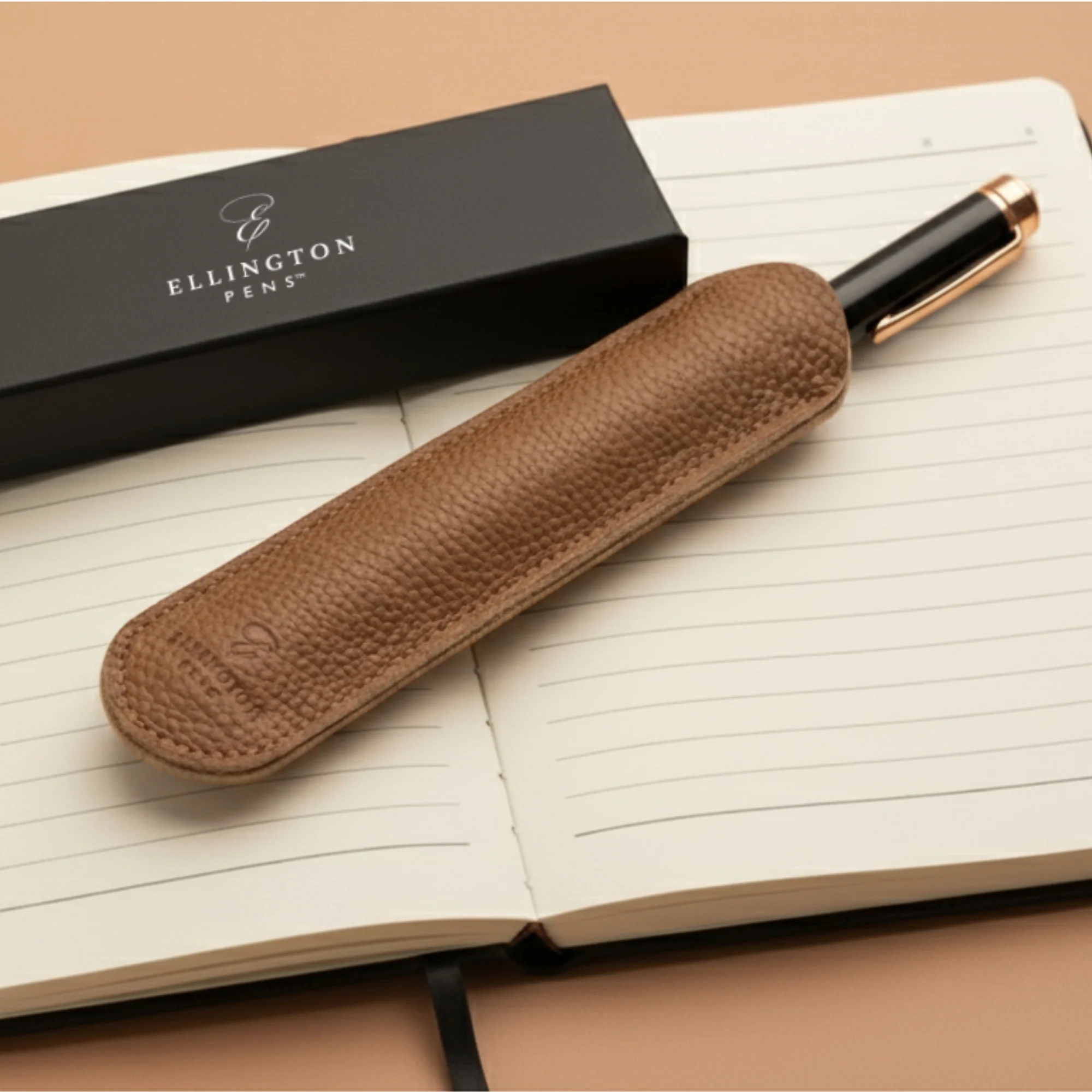 Tan Brown Leather Pen Sleeve with Gift Box - Image 7
