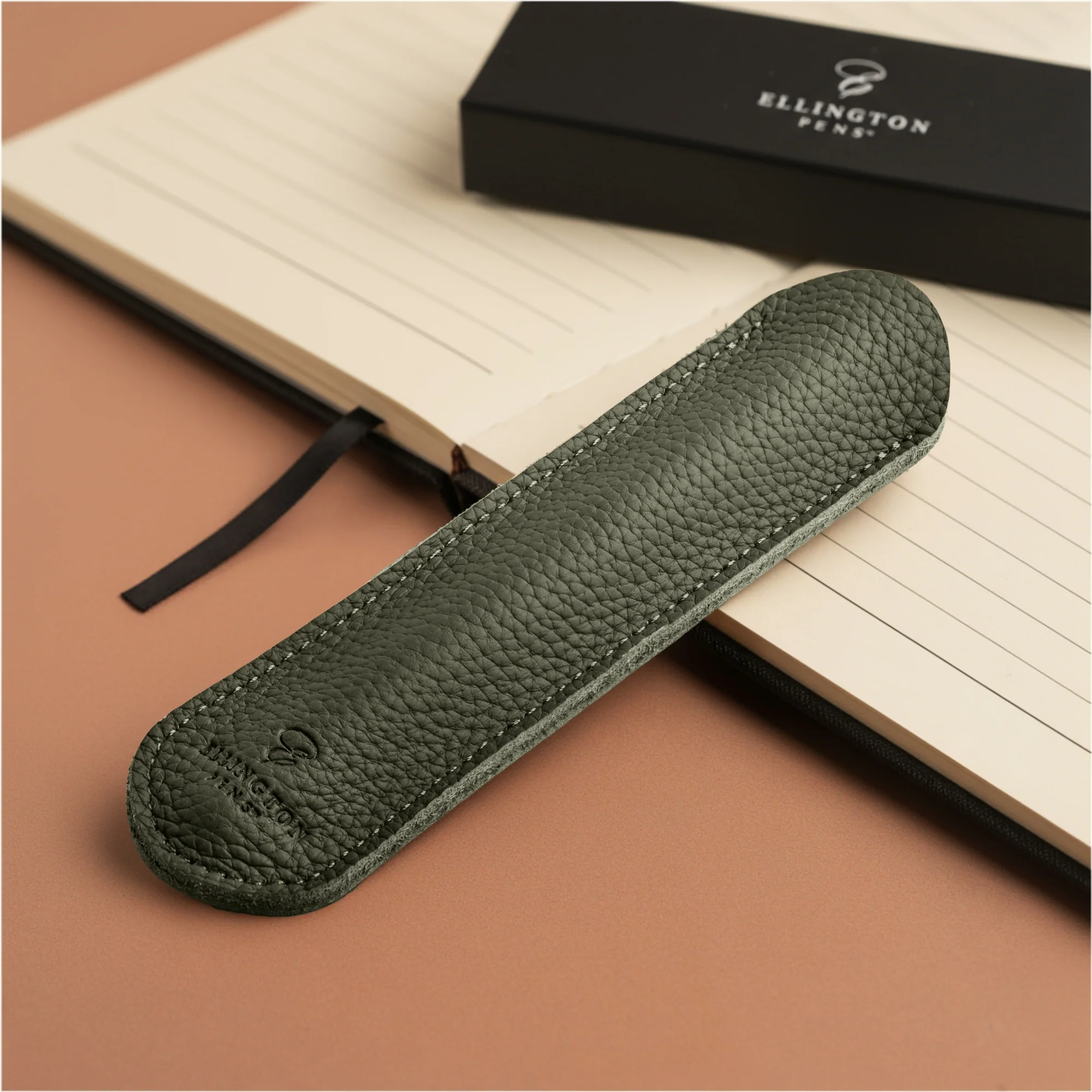 Khaki Green Leather Pen Sleeve with Gift Box - Image 5