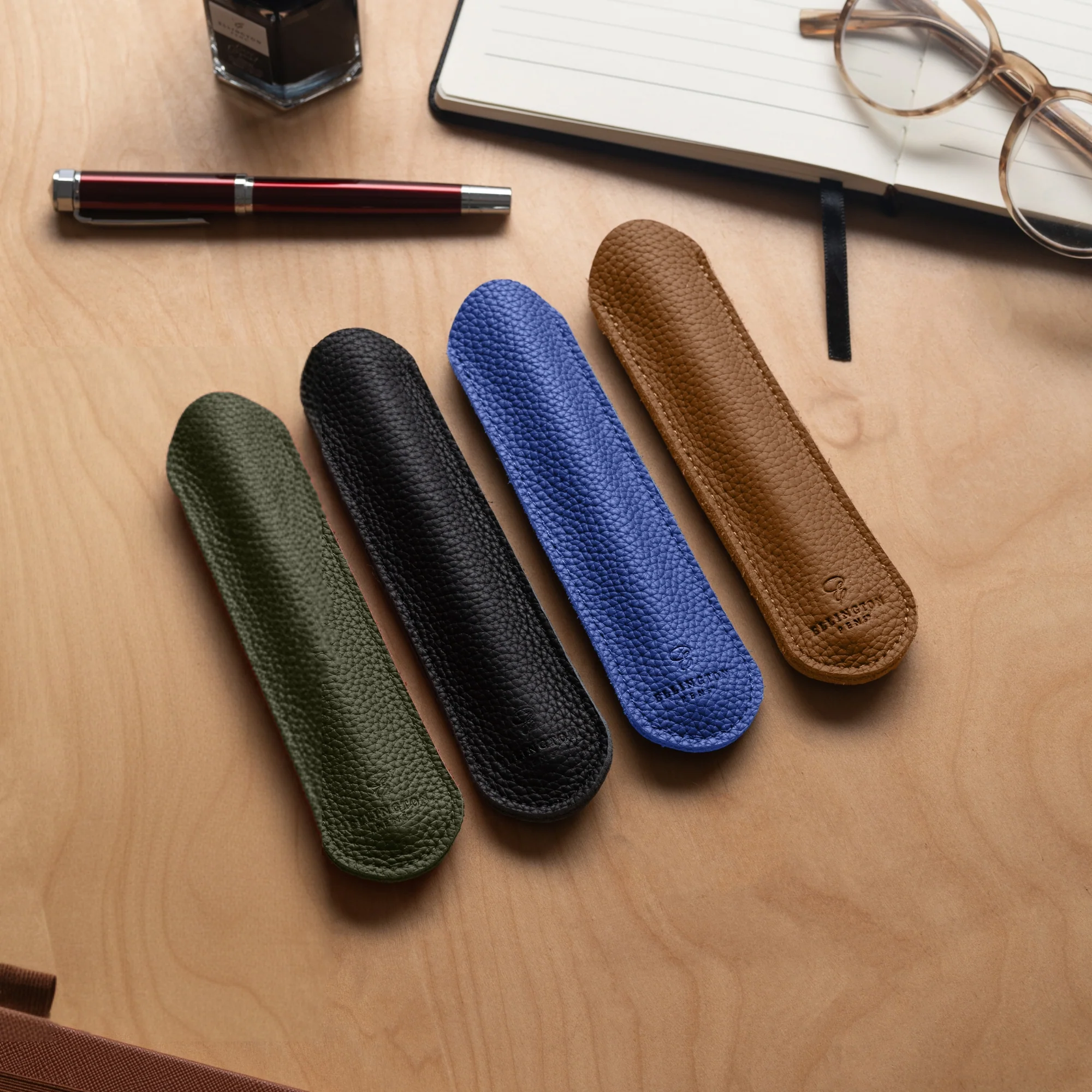Khaki Green Leather Pen Sleeve with Gift Box - Image 9