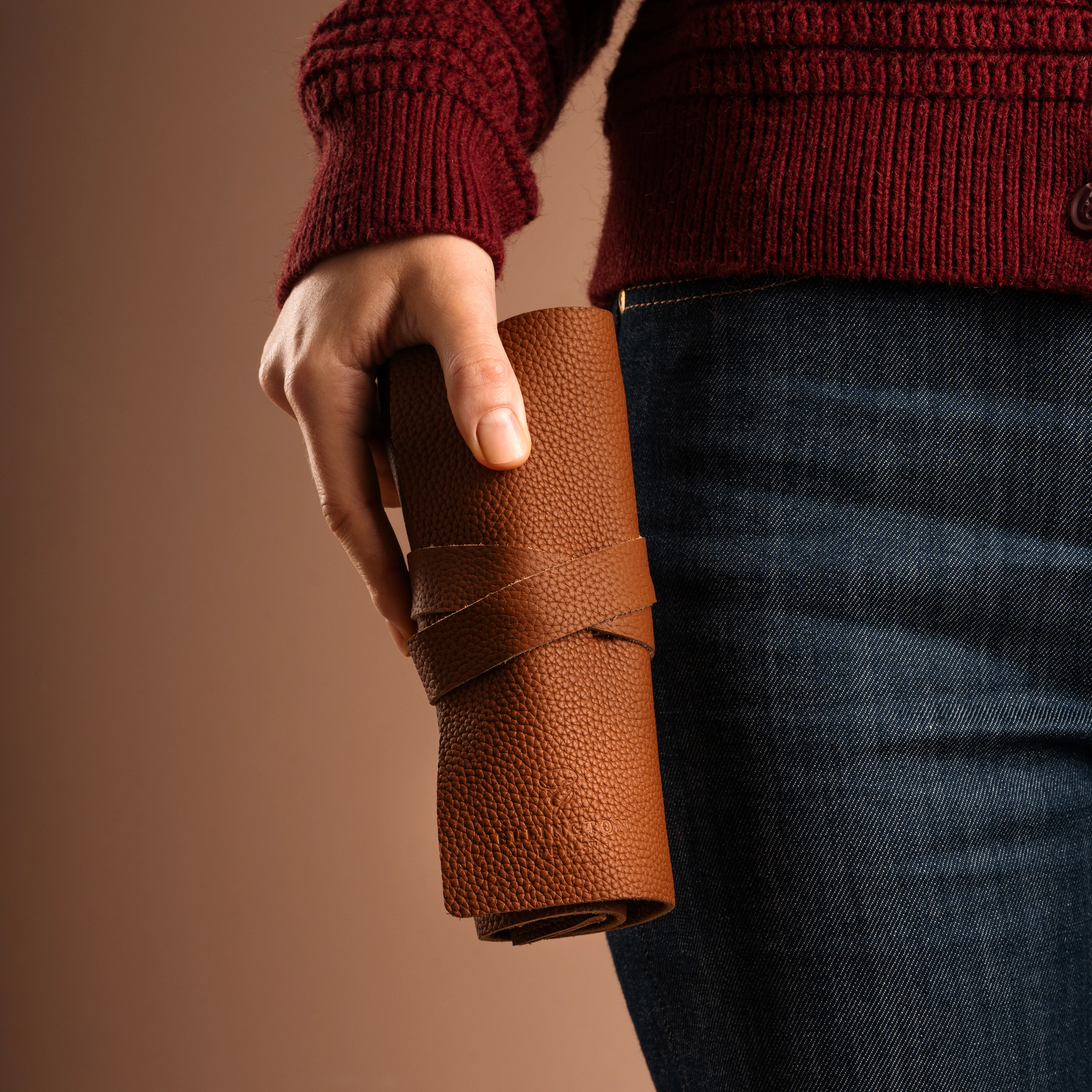 Leather Roll Pen Case Orange - Image 12