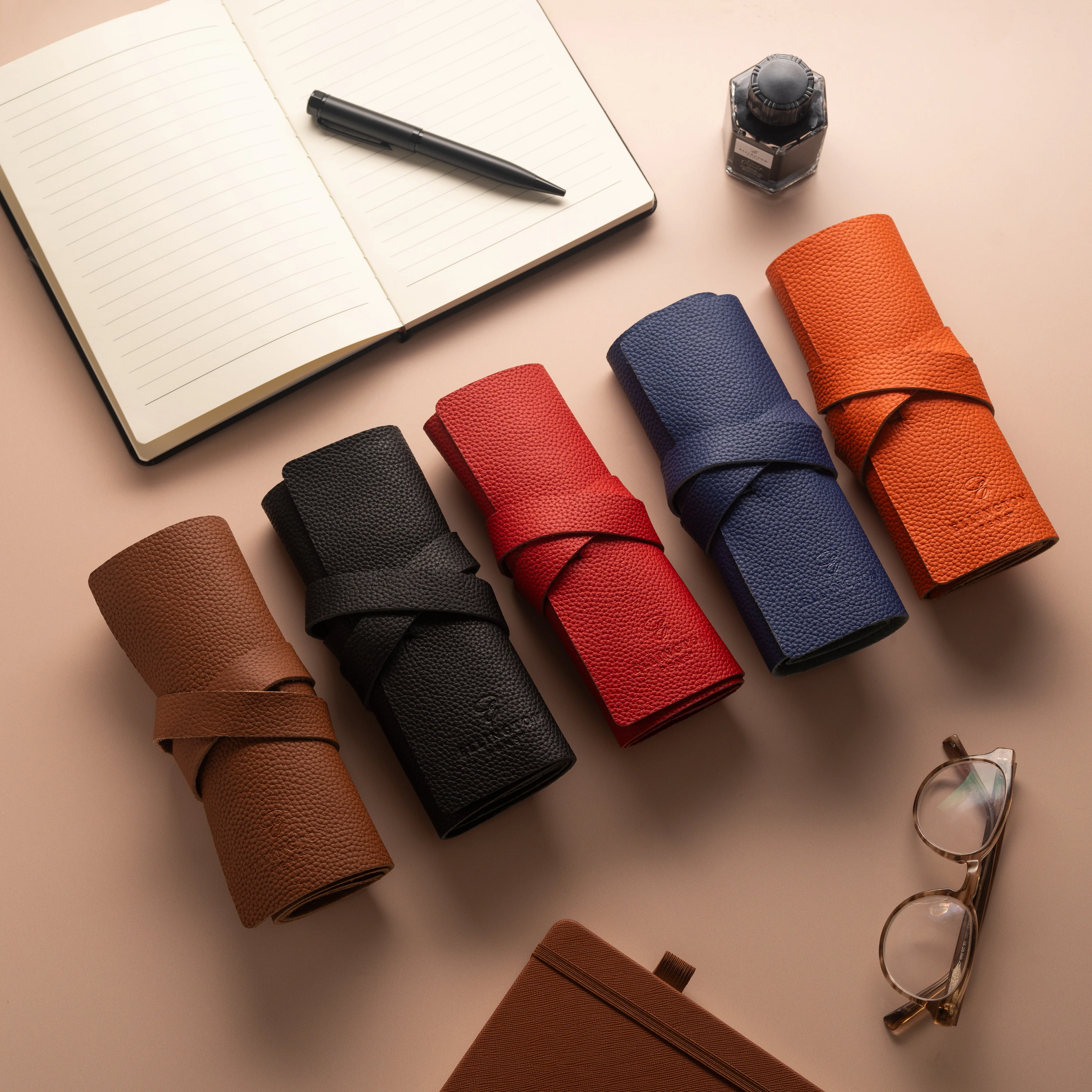 Leather Roll Pen Case Orange - Image 6