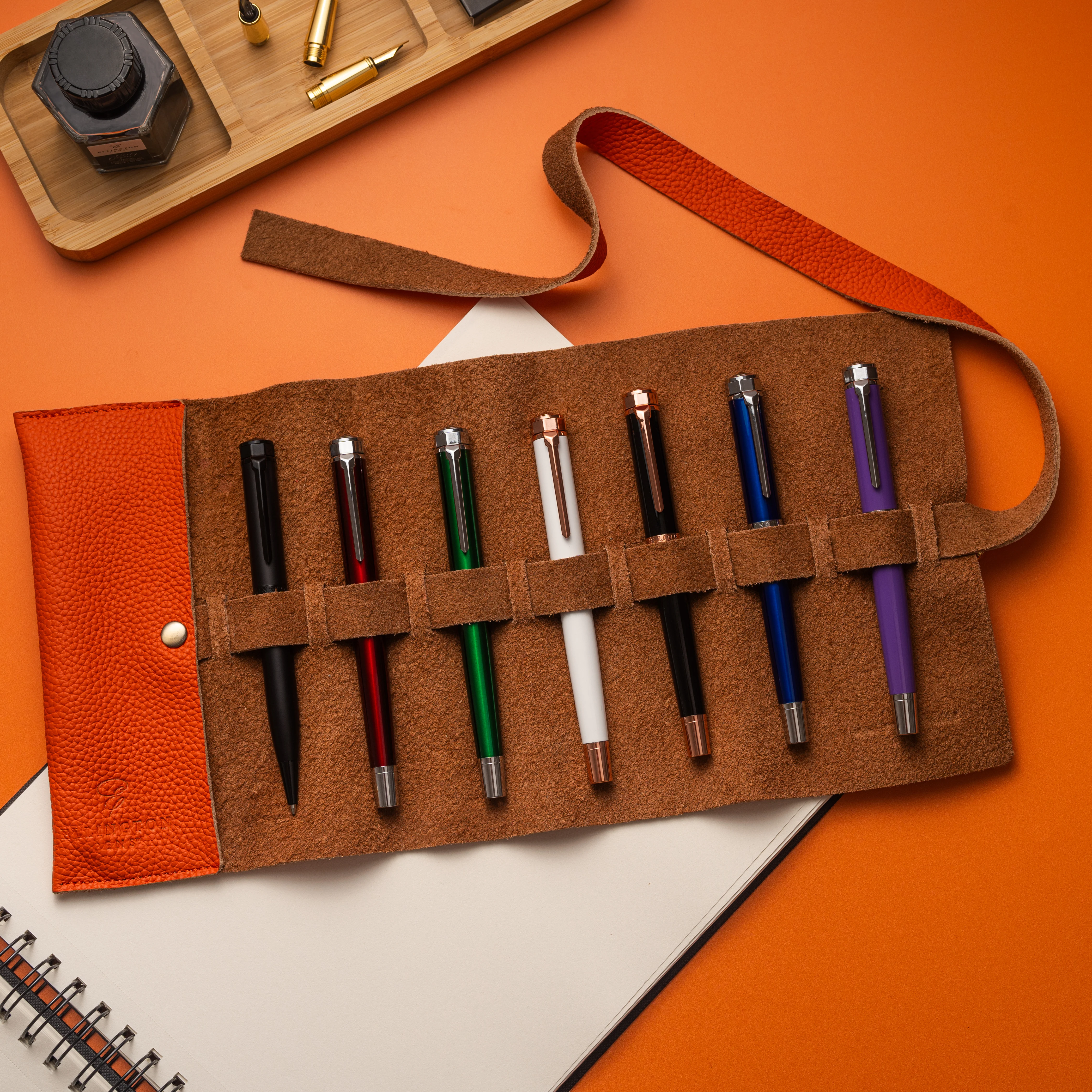 Leather Roll Pen Case Orange - Image 3