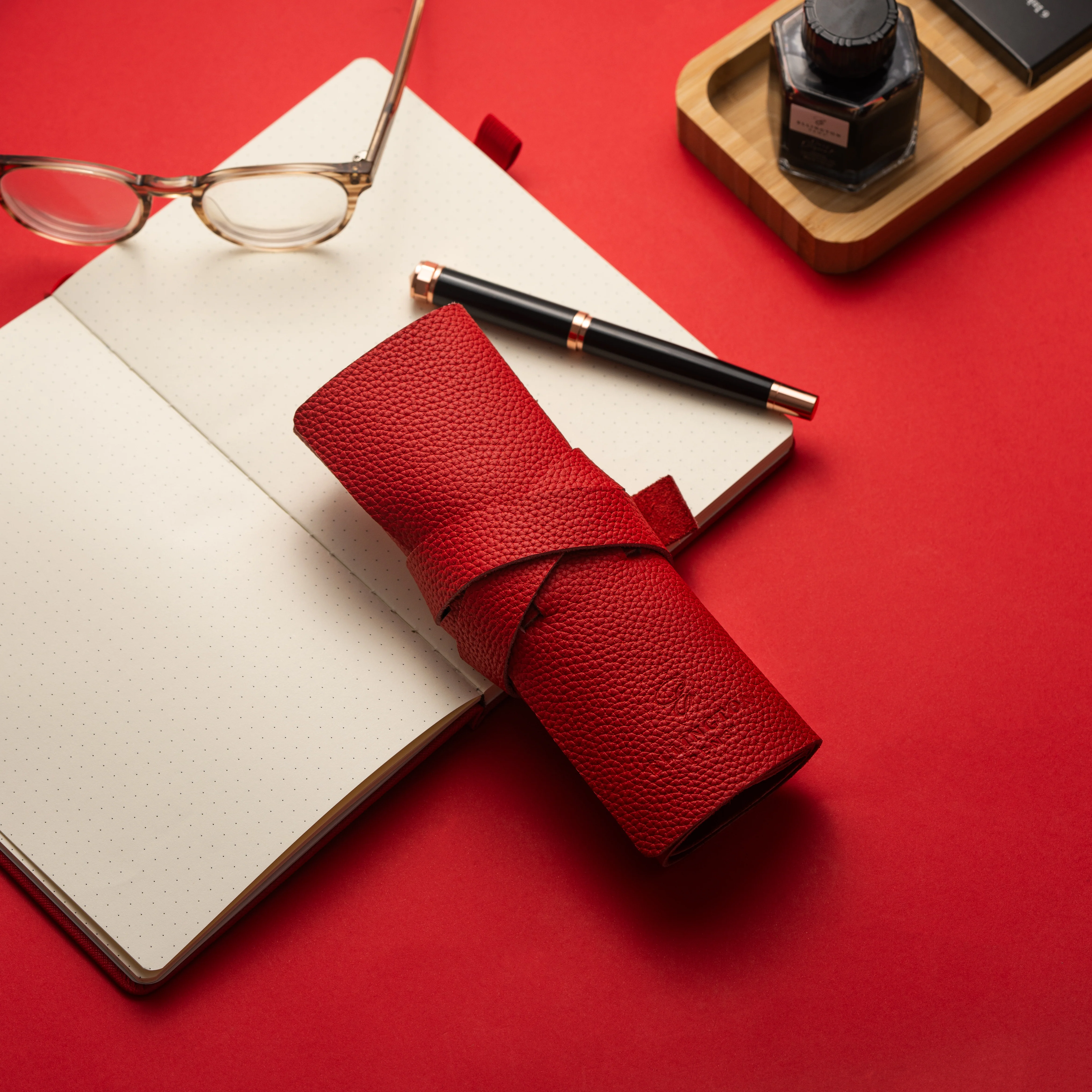 Leather Roll Pen Case Red - Image 3